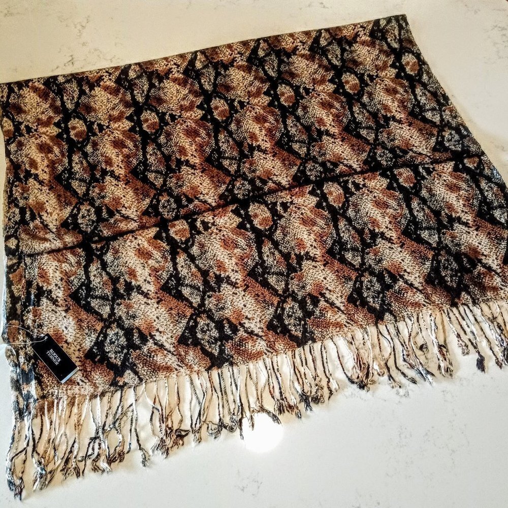 Bijoux Terner Fringe Snakeskin Print Pashmina Wrap NWT
